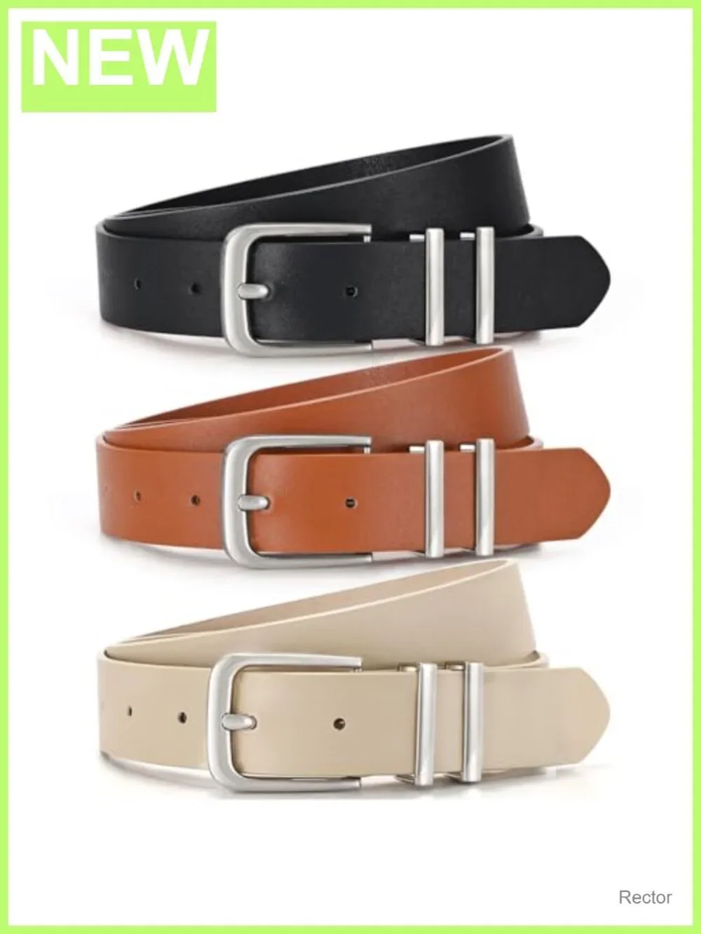 3 Pack Faux Leather Belt for Women with Gold Alloy Buckle Set